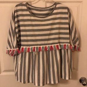 Striped Flowy Top with Fringe